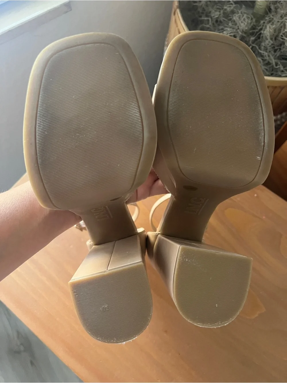 INC International Concepts Beige Platform Block Heel Sandals size 6